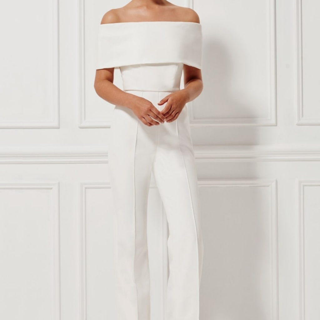 Misha Collection 'Aphrodite' Off Shoulder White Jumpsuit